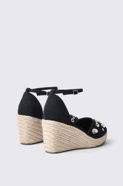 Espadrillas^Gaëlle Espadrillas con zeppa 120 mm in canvas con metal logo e strass • - Paris Nero