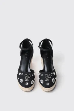 Espadrillas^Gaëlle Espadrillas con zeppa 120 mm in canvas con metal logo e strass • - Paris Nero