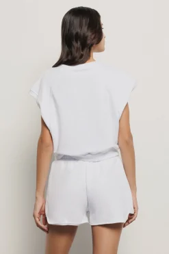 Felpe^Gaëlle Felpa crop paricollo smanicata con dettaglio raglan e stampa • - Paris Bianco