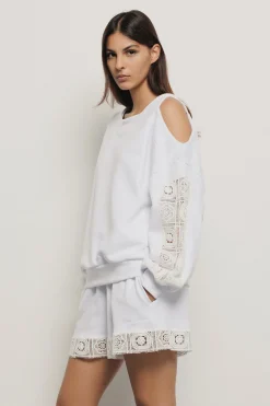 Felpe^Gaëlle Felpa girocollo con interventi in macramè • - Paris Bianco