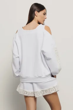 Felpe^Gaëlle Felpa girocollo con interventi in macramè • - Paris Bianco