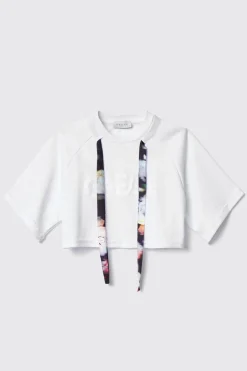 Felpe^Gaëlle Felpa paricollo mezza manica crop raglan con laccio fantasia e stampa • - Paris Bianco