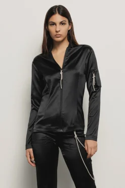 Felpe^Gaëlle Felpa zip attillata con tasca su braccio con dettaglio tira zip • - Paris Nero