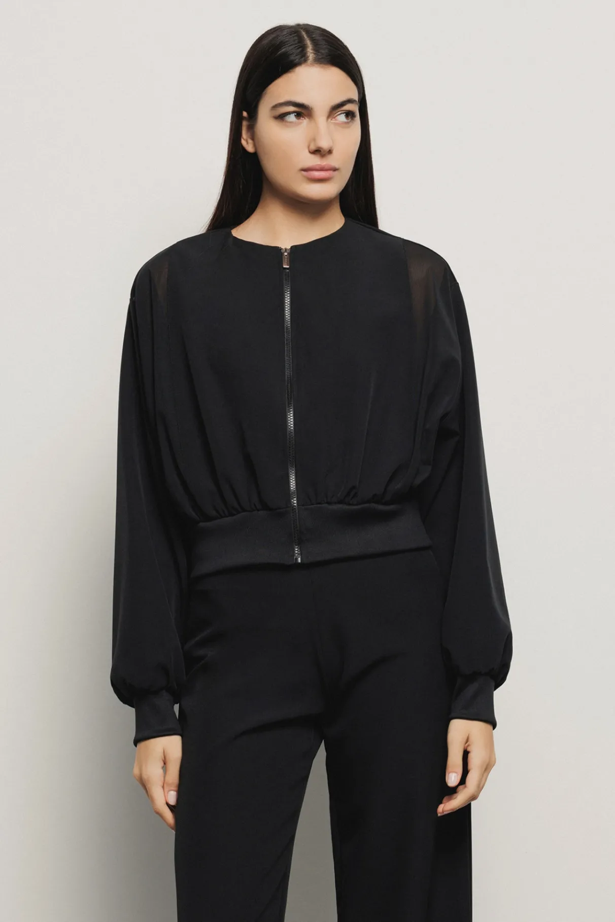 Felpe^Gaëlle Felpa zip con dettaglio tulle • - Paris Nero
