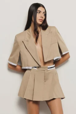 Giacche & Gilet^Gaëlle Giacca cropped mezza manica con fodera scucita in gabardina • - Paris Safari