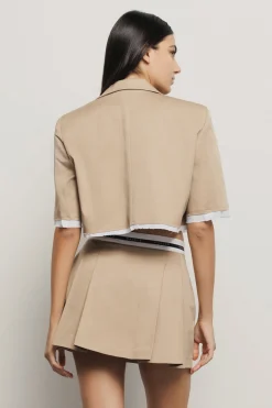 Giacche & Gilet^Gaëlle Giacca cropped mezza manica con fodera scucita in gabardina • - Paris Safari
