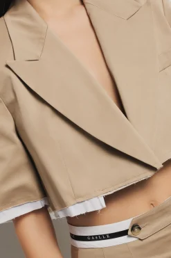 Giacche & Gilet^Gaëlle Giacca cropped mezza manica con fodera scucita in gabardina • - Paris Safari