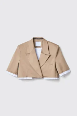 Giacche & Gilet^Gaëlle Giacca cropped mezza manica con fodera scucita in gabardina • - Paris Safari