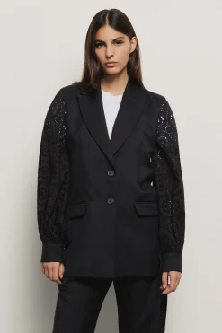 Giacche & Gilet^Gaëlle Giacca in twill monopetto con maniche a sbuffo a contrasto e polsino • - Paris Nero