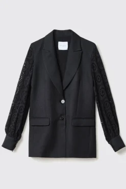 Giacche & Gilet^Gaëlle Giacca in twill monopetto con maniche a sbuffo a contrasto e polsino • - Paris Nero
