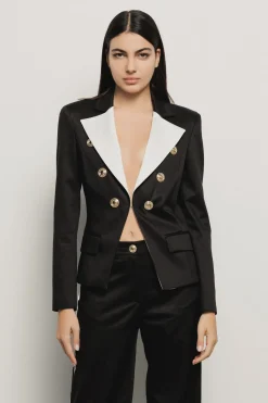 Giacche & Gilet^Gaëlle Giacca slim in twill con revers in raso • - Paris Nero gesso