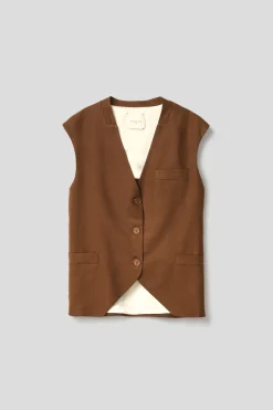 Giacche & Gilet^Gaëlle Gilet over con apertura sul retro in lino • - Paris Marrone cocco