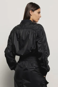 Capispalla^Gaëlle Giubbino nylon cropped zippato con smacchinato su polsi e stampa • - Paris Nero