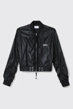 Capispalla^Gaëlle Giubbino nylon cropped zippato con smacchinato su polsi e stampa • - Paris Nero