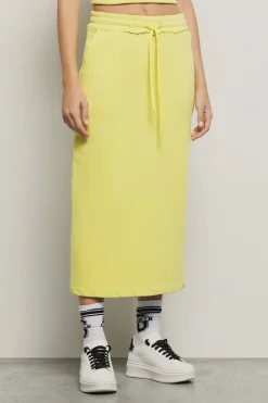 Gonne & Shorts^Gaëlle Gonna midi in felpa con cinto elastico con dettagli taglio vivo e ricamo • - Paris Lime