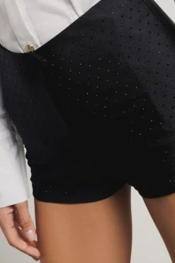 Gonne & Shorts^Gaëlle Hot pants a vita alta in lycra con strass • - Paris Nero