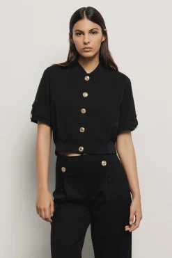 Maglieria^Gaëlle Maglia mezza manica con bottoni logati oro • - Paris Nero