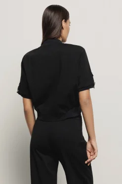 Maglieria^Gaëlle Maglia mezza manica con bottoni logati oro • - Paris Nero