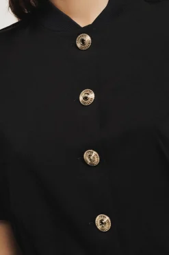 Maglieria^Gaëlle Maglia mezza manica con bottoni logati oro • - Paris Nero
