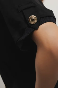 Maglieria^Gaëlle Maglia mezza manica con bottoni logati oro • - Paris Nero