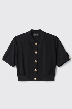 Maglieria^Gaëlle Maglia mezza manica con bottoni logati oro • - Paris Nero