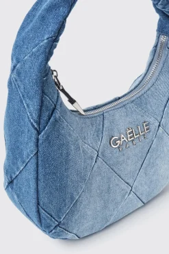 Borse A Mano|Denim^Gaëlle Maxi hobo denim a rombi applicazione metal logo • - Paris Denim dark blue