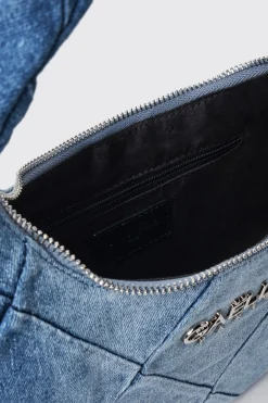 Borse A Mano|Denim^Gaëlle Maxi hobo denim a rombi applicazione metal logo • - Paris Denim dark blue