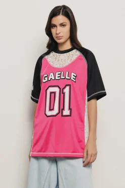 T-Shirt^Gaëlle Maxi t-shirt con inserto in pizzo • - Paris Rosa nero