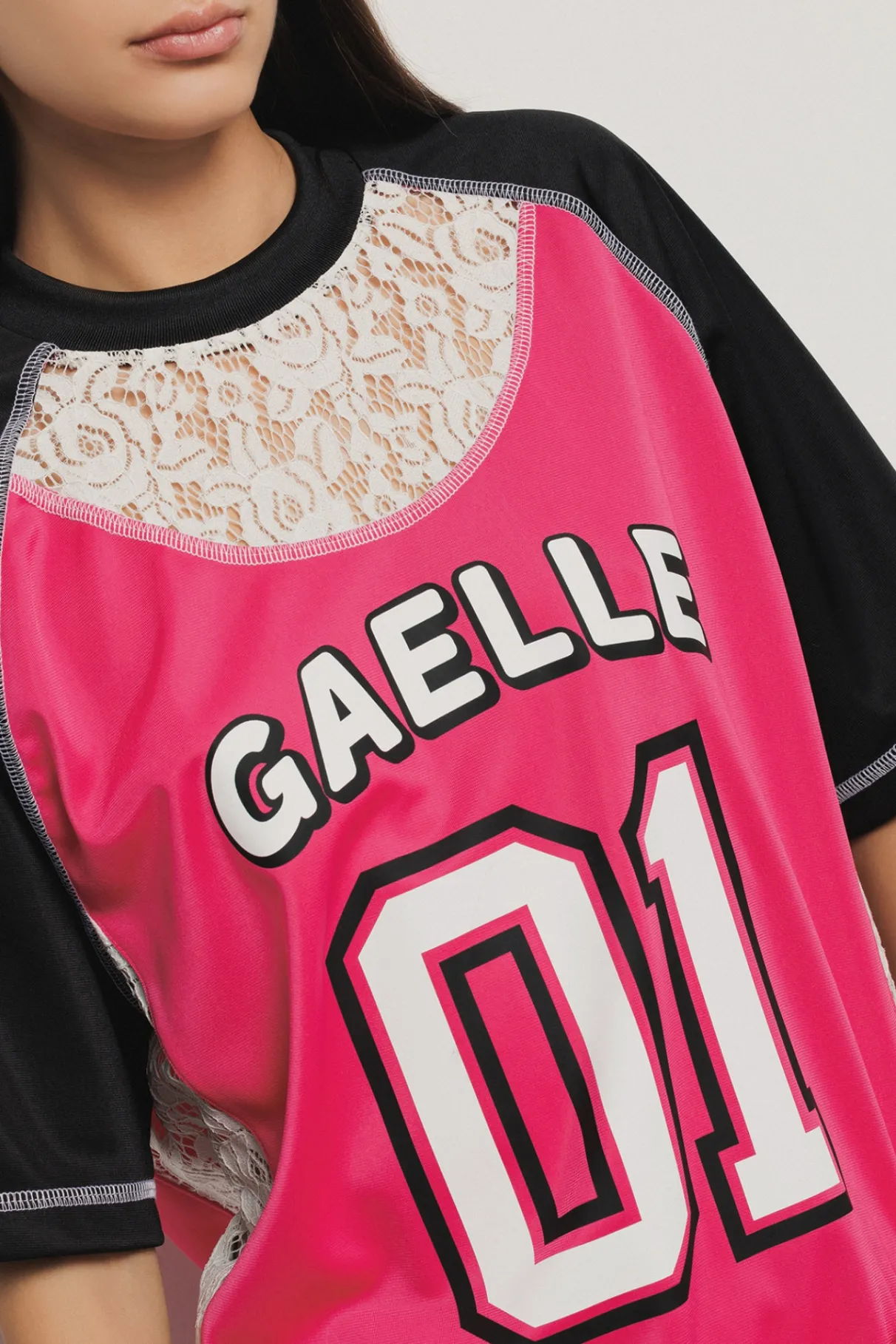 T-Shirt^Gaëlle Maxi t-shirt con inserto in pizzo • - Paris Rosa nero