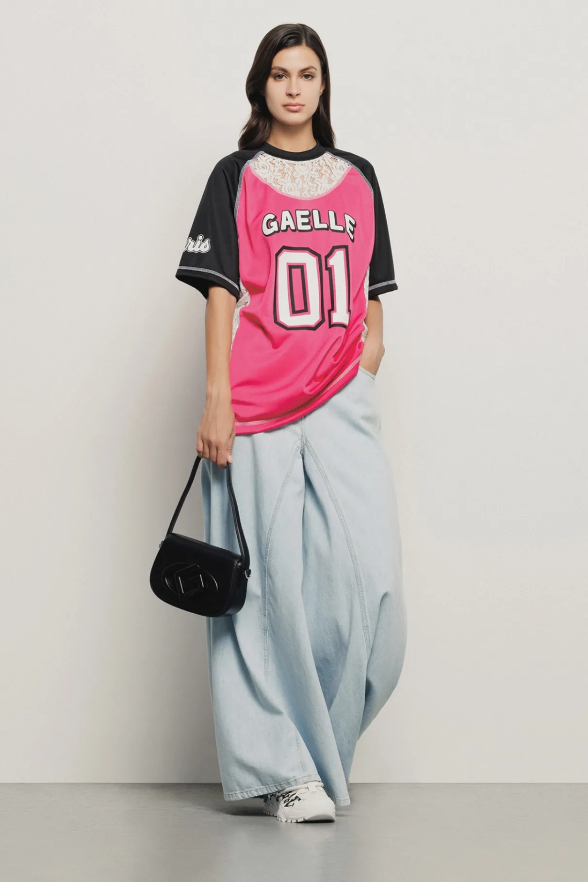 T-Shirt^Gaëlle Maxi t-shirt con inserto in pizzo • - Paris Rosa nero