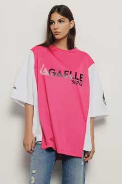 T-Shirt^Gaëlle Maxi t-shirt paricollo • - Paris Bianco fucsia