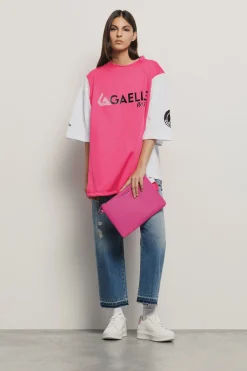 T-Shirt^Gaëlle Maxi t-shirt paricollo • - Paris Bianco fucsia