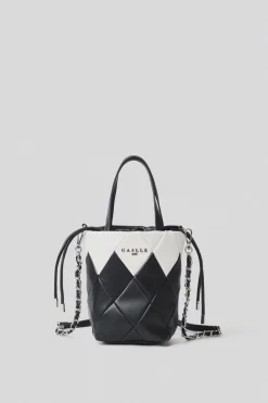 Borse A Mano|Borse Mini^Gaëlle Mini bucket bag matelasse' a rombi e logo in metallo • - Paris Nero bianco