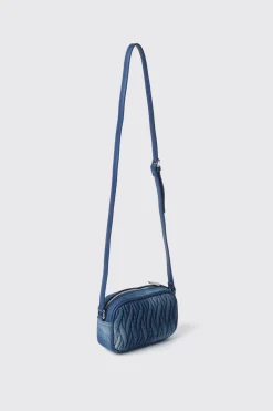 Borse A Mano|Borse A Tracolla^Gaëlle Mini camera bag denim plisse' con logo ricamato • - Paris Denim dark blue