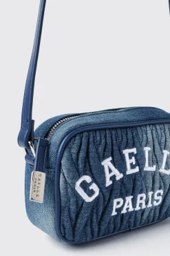 Borse A Mano|Borse A Tracolla^Gaëlle Mini camera bag denim plisse' con logo ricamato • - Paris Denim dark blue