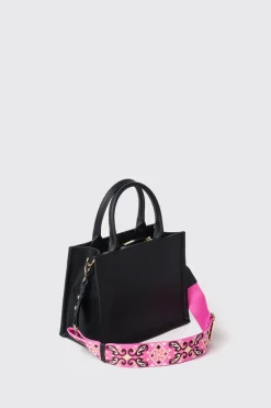 Borse A Mano|Borse Mini^Gaëlle Mini shopper con logo in metallo e tracolla jacquard • - Paris Nero