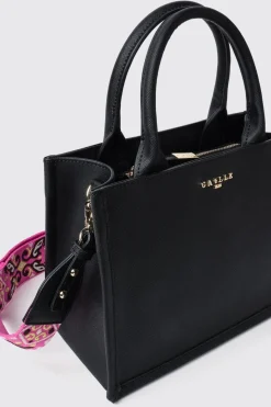 Borse A Mano|Borse Mini^Gaëlle Mini shopper con logo in metallo e tracolla jacquard • - Paris Nero