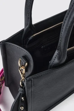 Borse A Mano|Borse Mini^Gaëlle Mini shopper con logo in metallo e tracolla jacquard • - Paris Nero