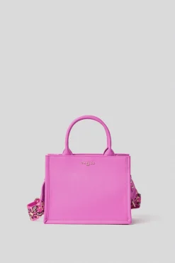 Borse A Mano^Gaëlle Mini shopper con logo in metallo e tracolla jacquard • - Paris Fucsia
