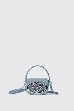 Borse A Mano|Borse Mini^Gaëlle Mini shoulder strap denim con strass e applicazione maxi g • - Paris Blu