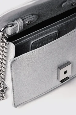 Borse Mini|Borse A Tracolla^Gaëlle Mini shoulder strap glitter con logo embossed • - Paris Argento