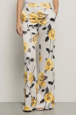 Pantaloni & Leggings^Gaëlle Pantalone a palazzo in raso stampato • - Paris Rose gialle