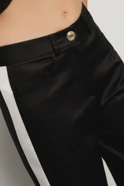 Pantaloni & Leggings^Gaëlle Pantalone a palazzo in twill con fianchi in raso • - Paris Nero gesso