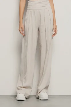 Pantaloni & Leggings^Gaëlle Pantalone a vita alta misto lino con cinto alto • - Paris Madreperla
