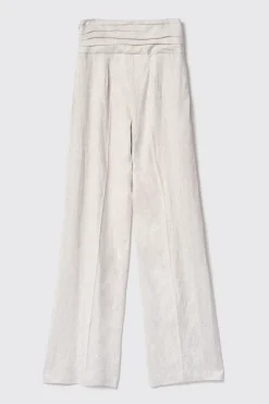 Pantaloni & Leggings^Gaëlle Pantalone a vita alta misto lino con cinto alto • - Paris Madreperla
