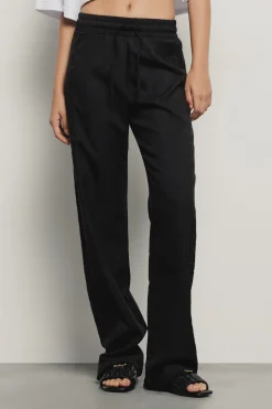 Pantaloni & Leggings^Gaëlle Pantalone in twill dritto con inserti in pizzo san gallo • - Paris Nero
