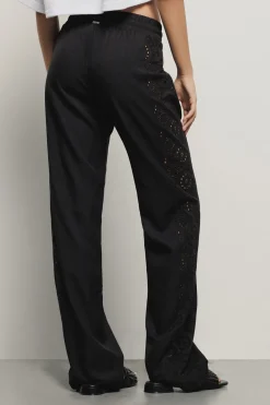 Pantaloni & Leggings^Gaëlle Pantalone in twill dritto con inserti in pizzo san gallo • - Paris Nero