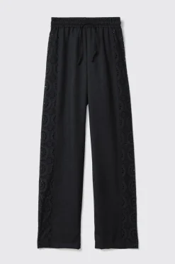 Pantaloni & Leggings^Gaëlle Pantalone in twill dritto con inserti in pizzo san gallo • - Paris Nero