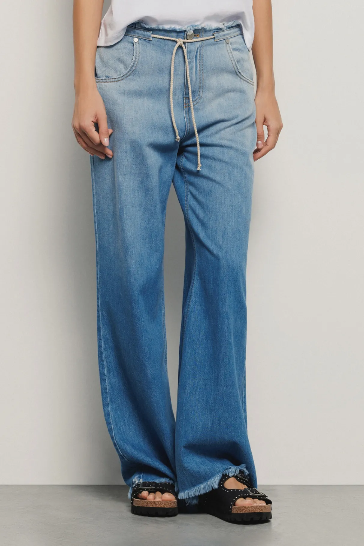 Pantaloni & Leggings|Denim^Gaëlle Pantalone maxi palazzo con coulisse • - Paris Blu