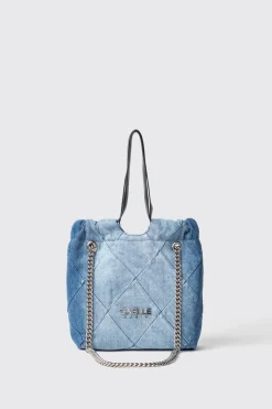 Borse A Mano|Borse A Tracolla^Gaëlle Reg. bucket denim a rombi e applicazione metal logo • - Paris Denim light blu